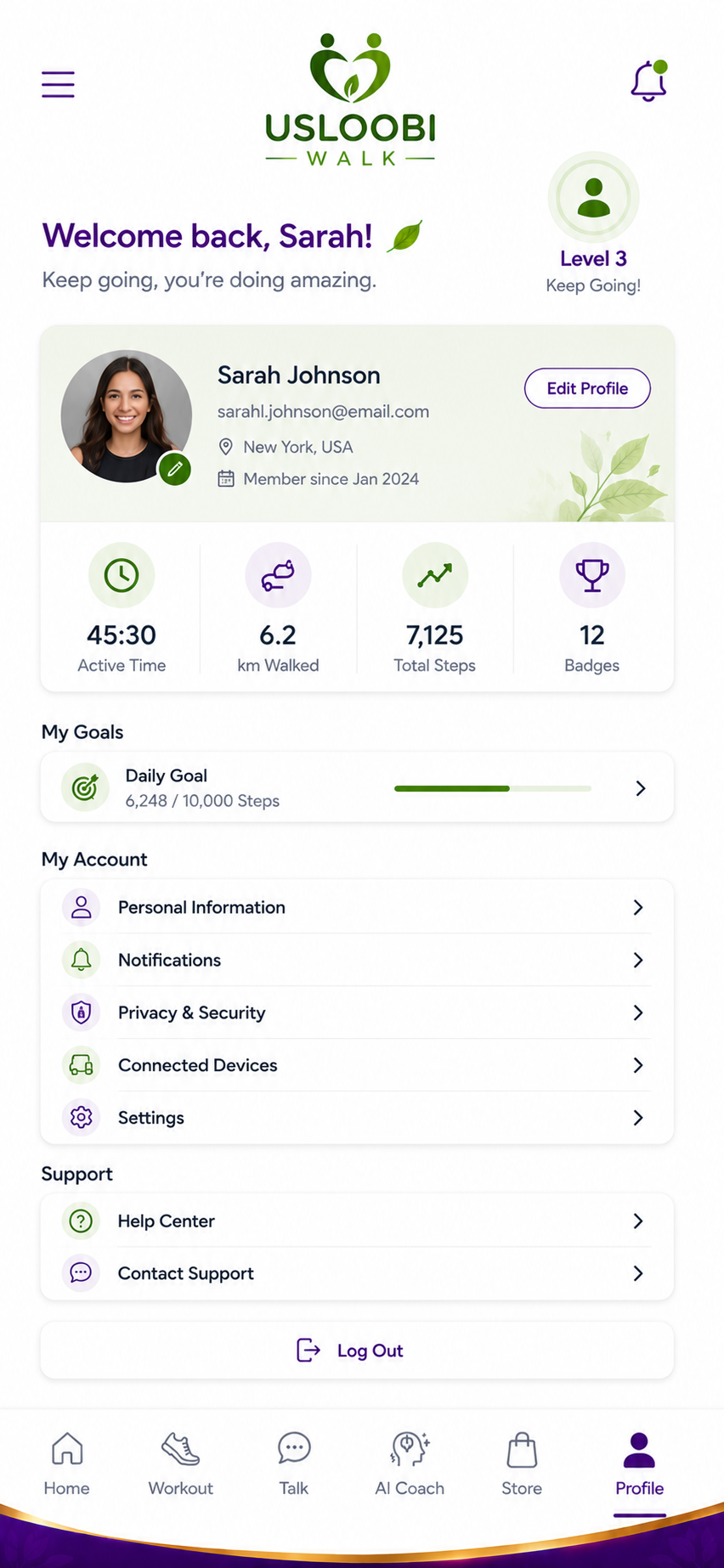 USLOOBI WALK Profile screen preview