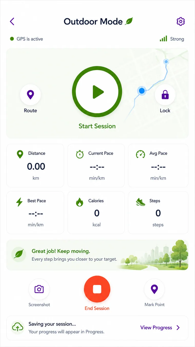 شاشة Outdoor Mode الحقيقية في تطبيق USLOOBI WALK